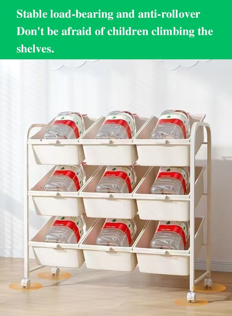 Rawa Three-tier children's toy storage unit with nine removable compartments, serving as both a toddler bookshelf and toy organiser. This contemporary toy rack is ideal for children's bedrooms, playrooms and nurseries. - Image 5
